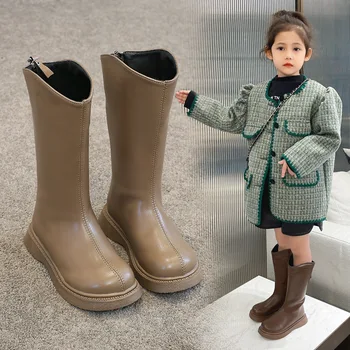 2024 Новые плюшевые сапоги до середины икры для девочек, детская модная однотонная хлопковая обувь для маленьких девочек, детские нескользящие повседневные ботинки для девочки