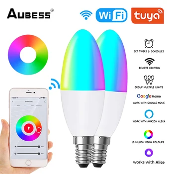 TUYA Smart WiFi E14 EU Канделябры RGB Светодиодные Лампочки С Регулируемой Яркостью Волшебные Лампочки Голосовое Управление Для Alexa Лампы Google Home Яндекс Алиса