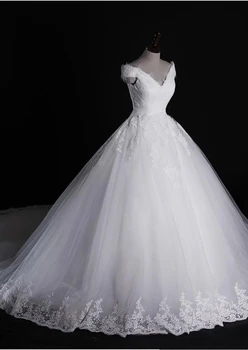 Бальное платье ANGELSBRIDE с V-образным вырезом, свадебные платья Robe De Mariee, свадебное платье из тюля с аппликацией, свадебное платье для придворных, вечернее платье невесты
