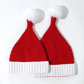 красная рождественская шляпа, 2 предмета, украшения для рождественской вечеринки, остроконечная вязаная шапочка, рождественский наряд для родителей и детей на вечеринку