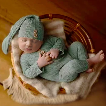 Реквизит для фотосессии новорожденного мальчика, вязаная одежда, комбинезон для мальчика, Комплект шапочек с узлом, боди для фотосессии младенцев, шапочки