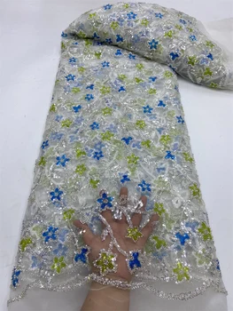 Роскошная Благородная Африканская кружевная ткань 2023, вечерние платья с вышивкой Для женщин, модные блестки, ткань для шитья, 5 ярдов ткани