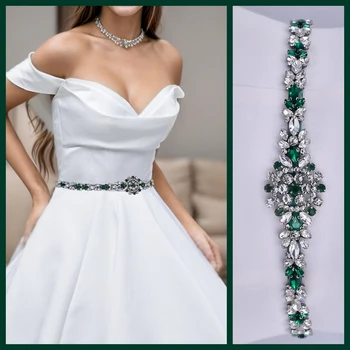 Свадебный пояс из страз S124 с бриллиантами и хрусталем: Аксессуар для свадебного платья, Свадебный пояс для максимальной элегантности