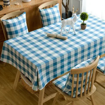 Хлопчатобумажная льняная Японская клетчатая скатерть чистого синего цвета, Противообрастающая прямоугольная скатерть, покрытие стола, украшение кухни
